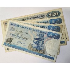 ZAMBIA 1980 . TWO 2 and TWENTY 20 DOLLARS BANKNOTES